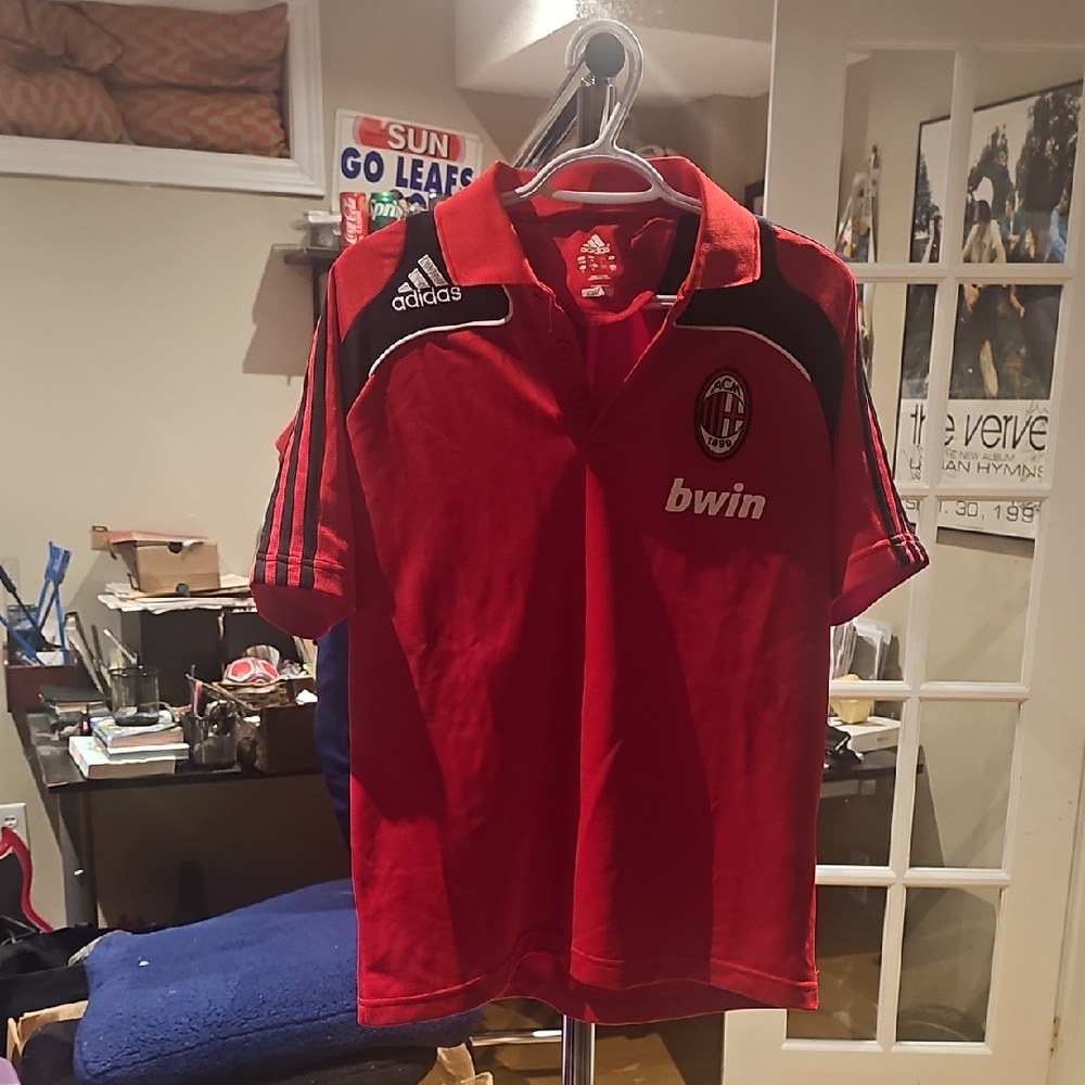 adidas Red & Black AC Milan Kids Polo with bwin Logo